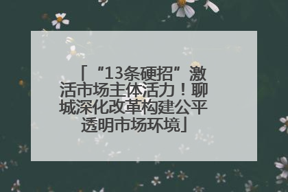 “13条硬招”激活市场主体活力！聊城深化改革构建公平透明市场环境