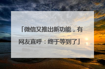 微信又推出新功能，有网友直呼：终于等到了