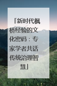 新时代枫桥经验的文化密码：专家学者共话传统治理智慧